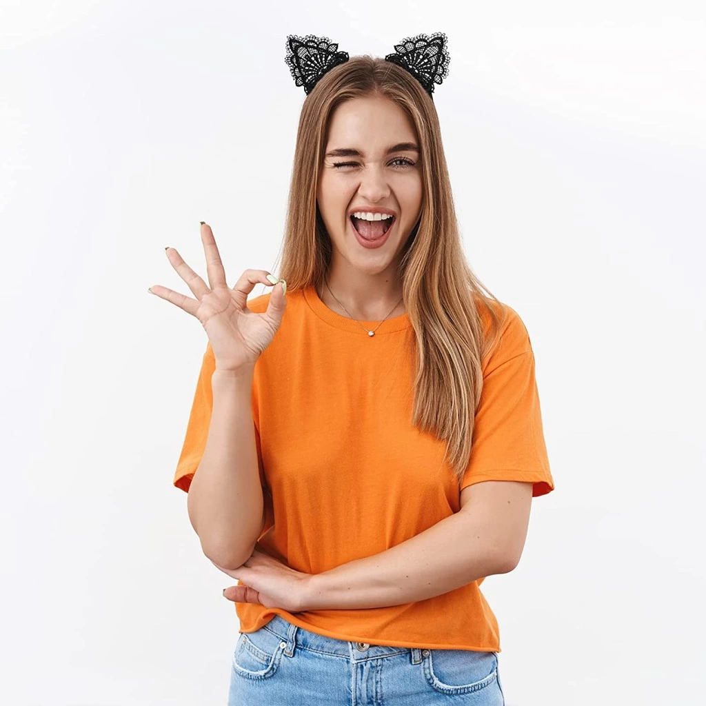 Eğitici Çocuk Dantelli Siyah Kedi Tacı - Vintage Tarz Dantel Kedi Kulak - Görsel 3