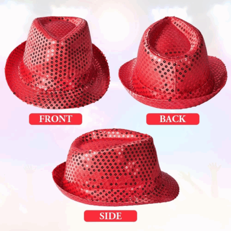 Disko Star Kırmızı Payetli Fötr Şapka Yetişkin Boy