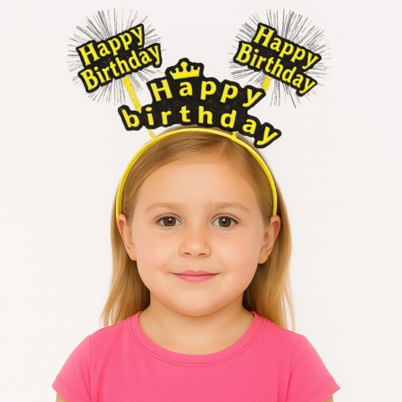 Eğitici Oyuncak Doğum Günü Kutlaması İçin Sarı Taç – Işıltılı Yazılı Parti Tacı