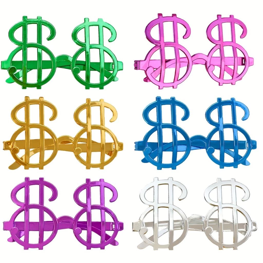 Dolar Şekilli Metalize Parti Gözlüğü 6 Adet Çocuk ve Yetişkin İçin Eğlenceli Aksesuar - Görsel 2
