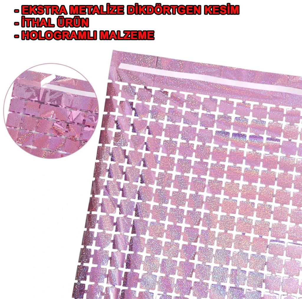Ekstra Metalize Rose Gold Renk Disko Dikdörtgen Kesim Kapı Perdesi Dekorasyon 1x2 Metre - Görsel 5