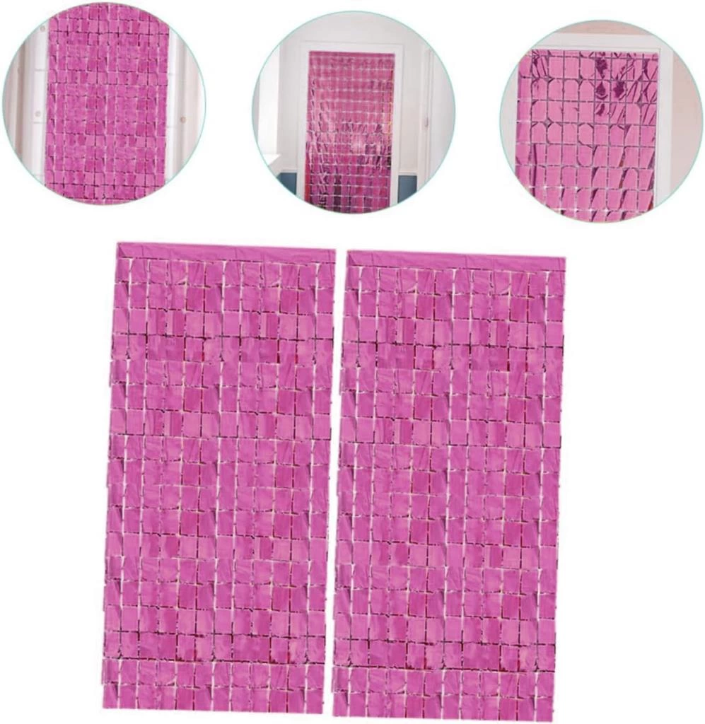 Ekstra Metalize Rose Gold Renk Disko Dikdörtgen Kesim Kapı Perdesi Dekorasyon 1x2 Metre - Görsel 3