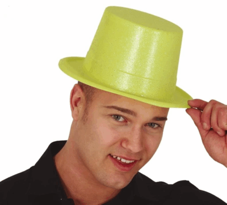 Çocuk Floresan Sarı Renk Simli Uzun Fötr Melon Şapka 12 cm