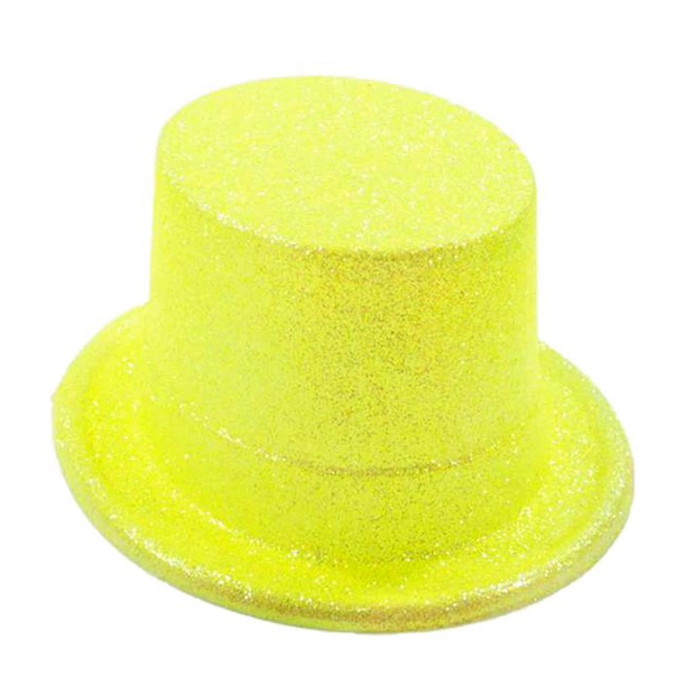 Çocuk Floresan Sarı Renk Simli Uzun Fötr Melon Şapka 12 cm - Görsel 2