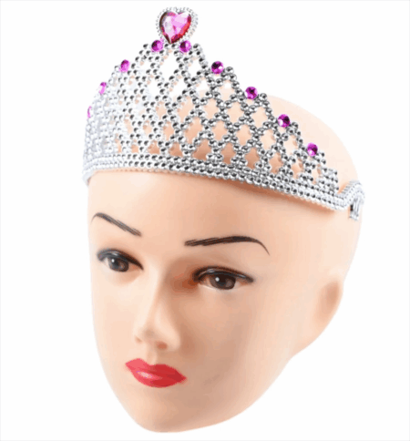 Çocuk FuşyaKalpliGümüşRenkKraliçeTacıPrensesTacı