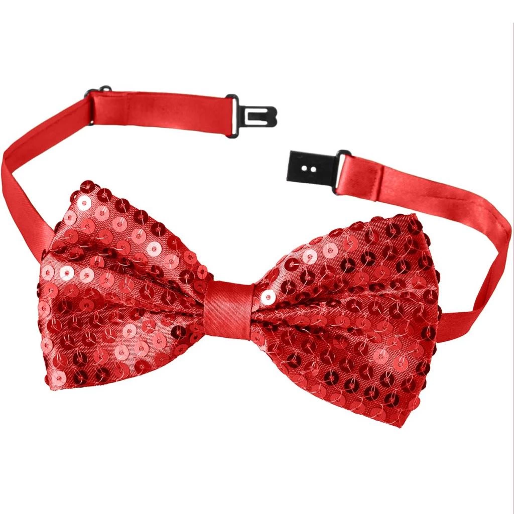 Gece Işıltısı Kırmızı Payetli Pullu Papyon Parlak Tasarım Eğlenceli Parti Aksesuarı - Görsel 3