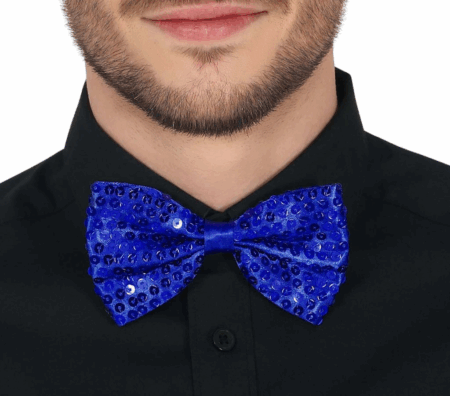 Gece Işıltısı Mavi Payetli Pullu Papyon 7x2 cm Şık ve Işıltılı Parti Detayı