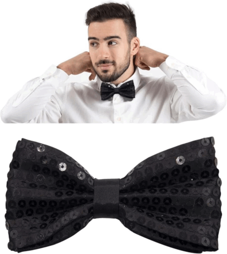 Gece Işıltısı Siyah Payetli Pullu Papyon Şık ve Işıltılı Parti Aksesuarı