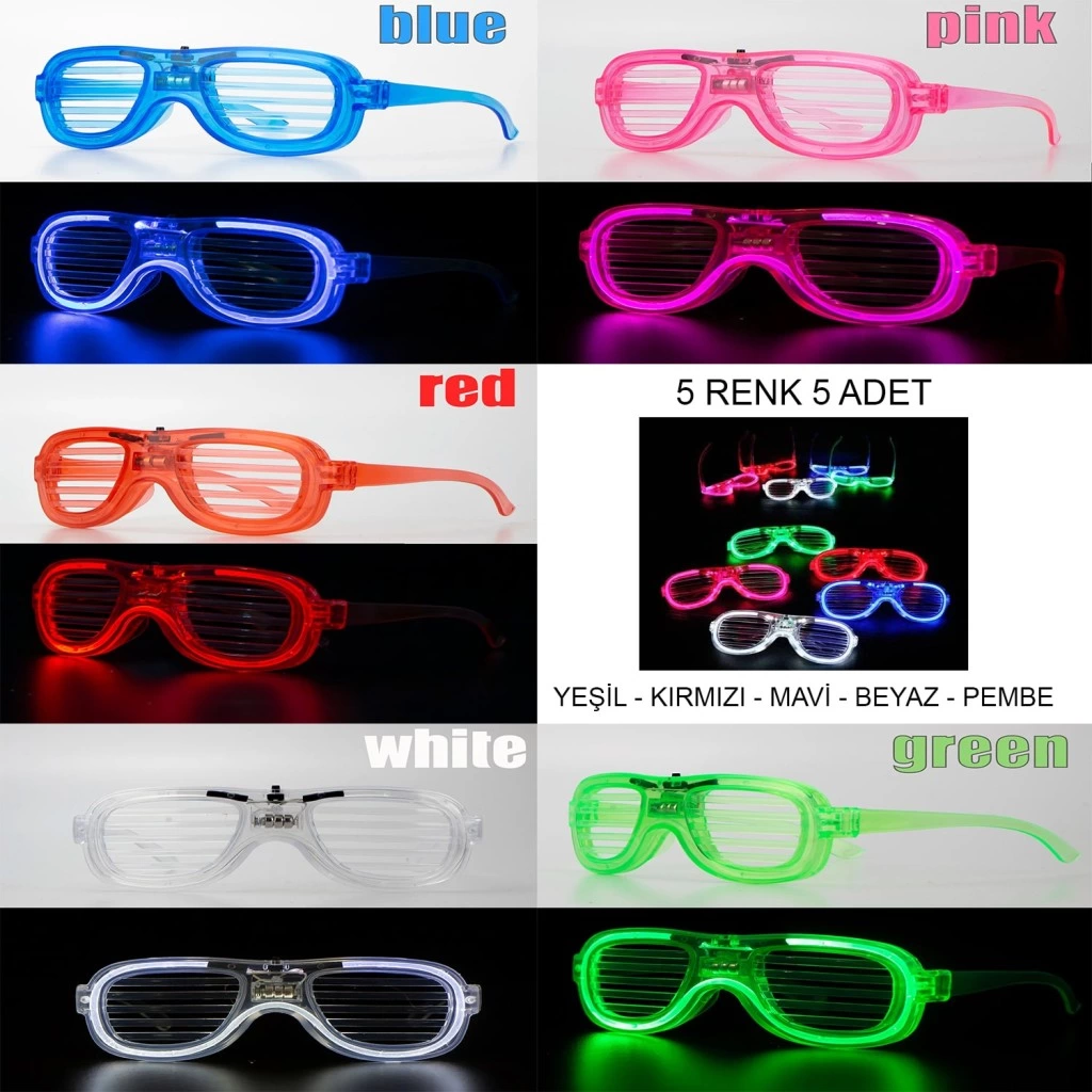 Eğitici Oyuncak Glow Model Led Işıklı Parti Gözlüğü 3 Modlu 5 Renk 5 Adet - Görsel 2