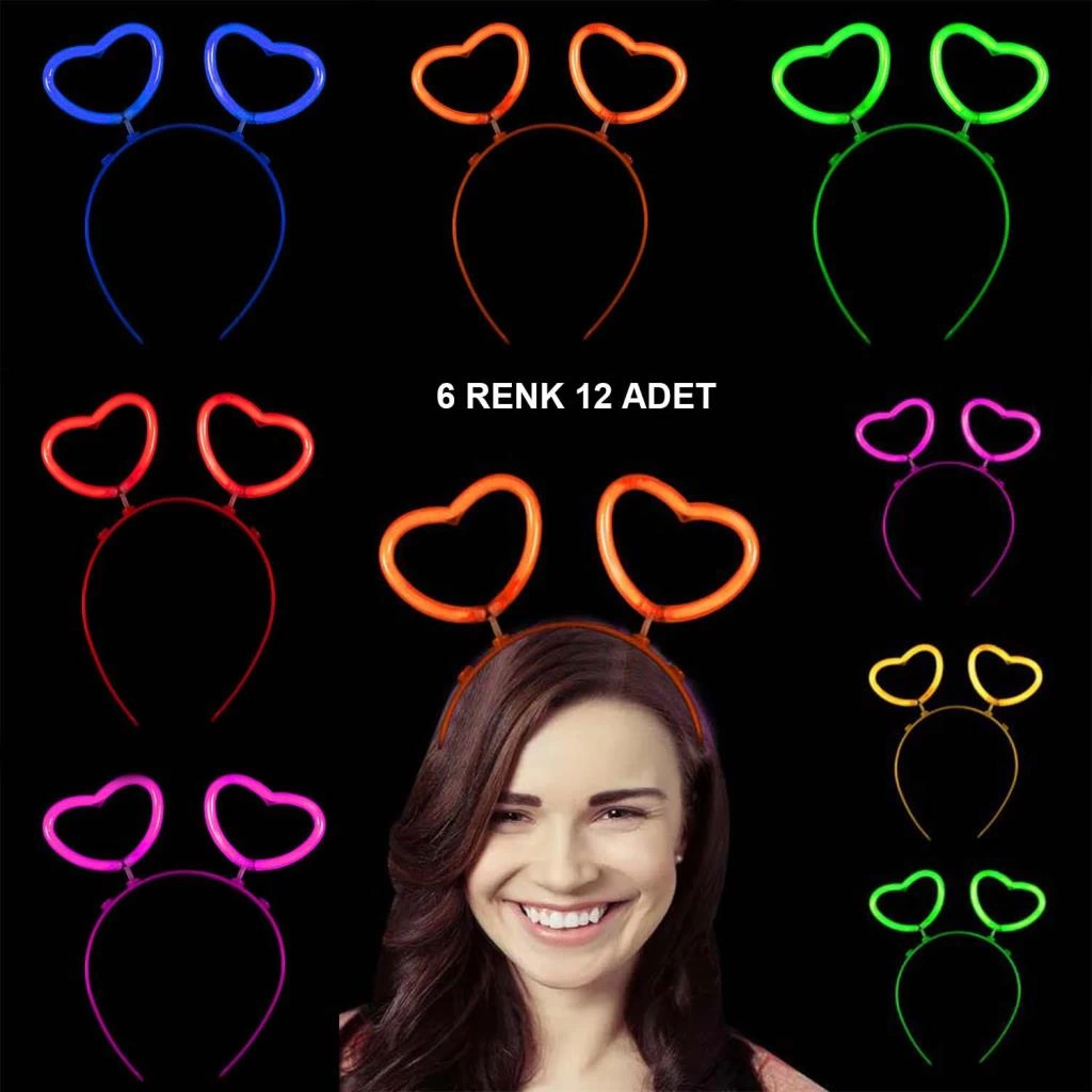 Glow Stick Karanlıkta Yanan Fosforlu Kalp Taç 12 Adet Işıltılı Parti Eğlencesi - Görsel 2