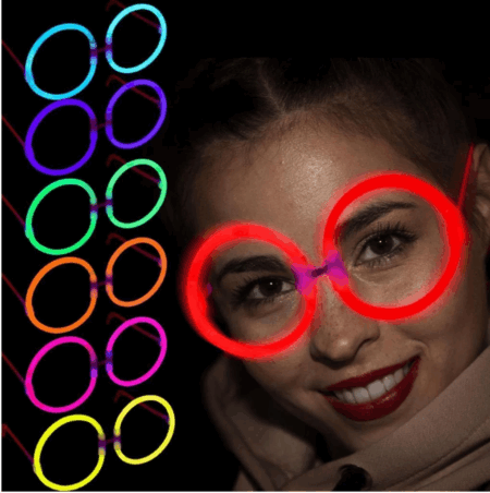 Çocuk   Glow Stick Yuvarlak Gözlük - Glow Partisi Gözlükleri - Glow Stick Gözlük 12 Adet
