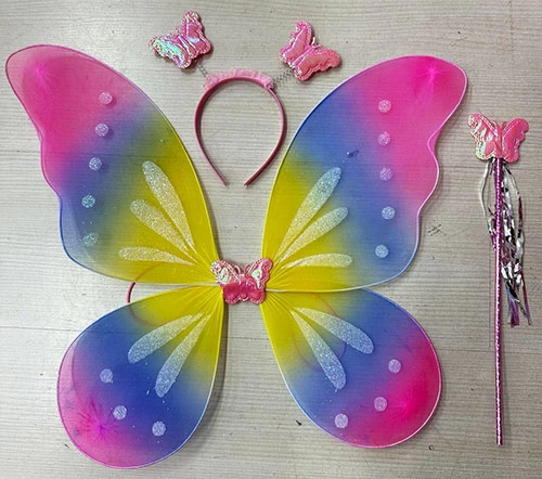 Gökkuşağı Renk Çocuk Kelebek Kanadı Tacı ve Asası Gösteri Kanadı 50x42 cm - Görsel 2