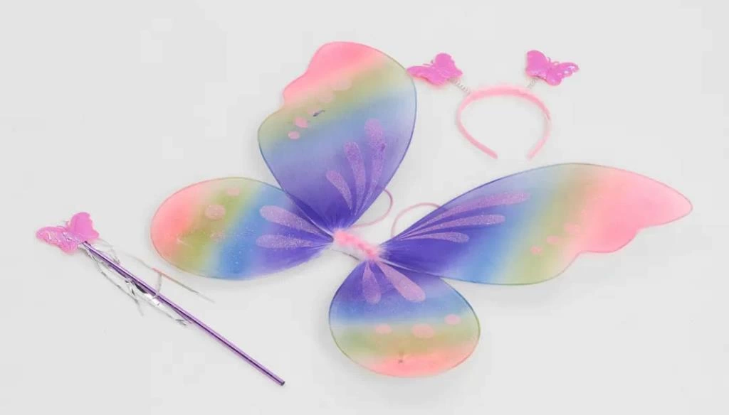 Gökkuşağı Renk Çocuk Kelebek Kanadı Tacı ve Asası Gösteri Kanadı 50x42 cm - Görsel 3