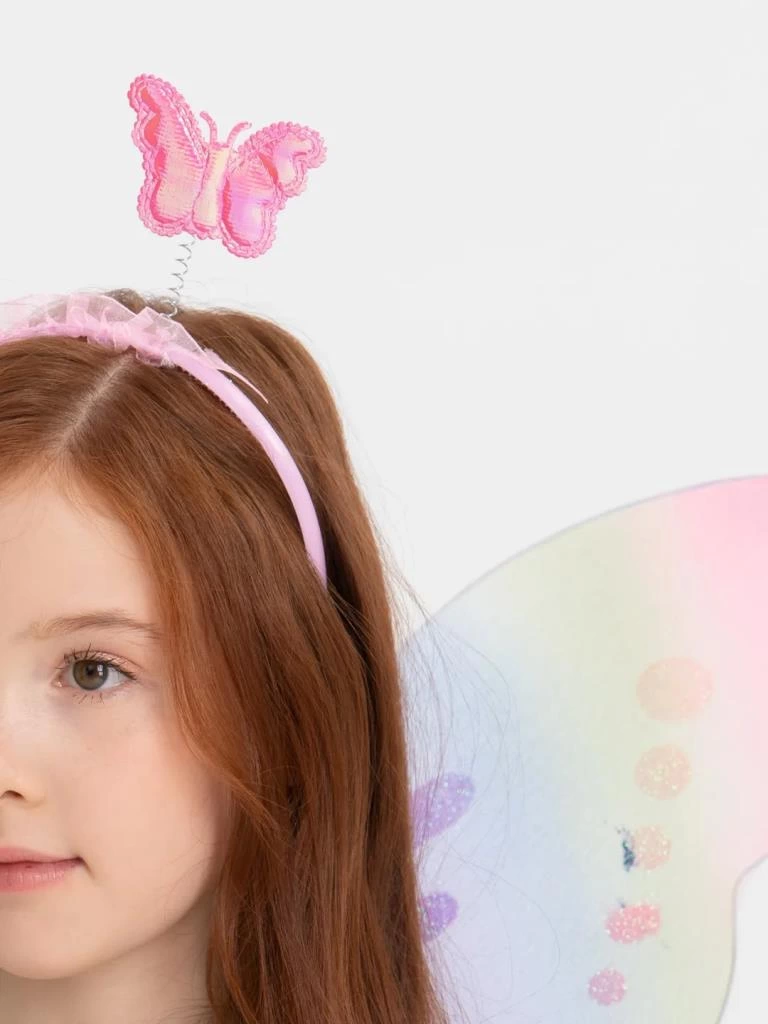 Gökkuşağı Renk Çocuk Kelebek Kanadı Tacı ve Asası Gösteri Kanadı 50x42 cm - Görsel 4