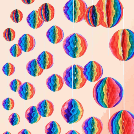 Çocuk Gökkuşağı Renkli 30 cm Rengarenk Kağıt Süs Fener 1 Adet