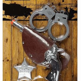 Çocuk   Gösteriler İçin Kovboy Sheriff Tabancası Kelepçesi ve Rozet Kostüm Seti 3 Parça