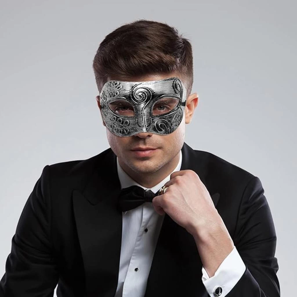 Gümüş Eskitme Yüz Maskesi Antik Tarz Balo Maskesi Şık ve Modern Tasarım - Görsel 3