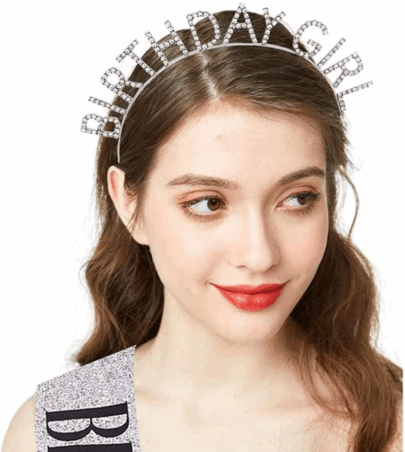 Çocuk Gümüş Kristal Taşlı Birthday Girl Doğum Günü Tacı İthal Ürün A Kalite 17x16 cm