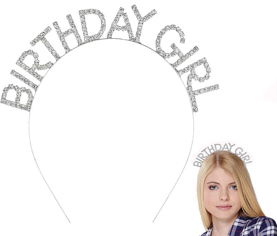Çocuk Gümüş Kristal Taşlı Birthday Girl Doğum Günü Tacı İthal Ürün A Kalite 17x16 cm - Görsel 2