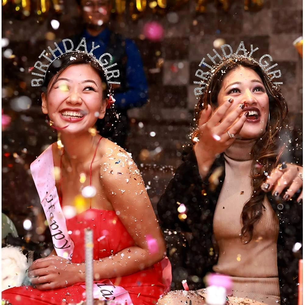 Çocuk Gümüş Kristal Taşlı Birthday Girl Doğum Günü Tacı İthal Ürün A Kalite 17x16 cm - Görsel 3