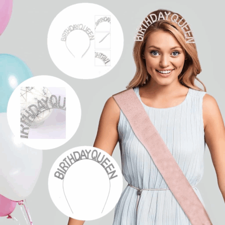 Çocuk Gümüş Renk Kristal Taşlı Parlak Birthday Queen Yazılı Kraliçe Taç 16x17 cm