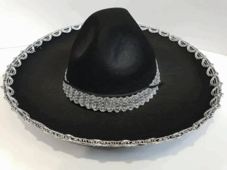 Gümüş Renk Şeritli Meksika Mariachi Latin Şapkası 55 cm Çocuklar İçin Eğlenceli Şapka