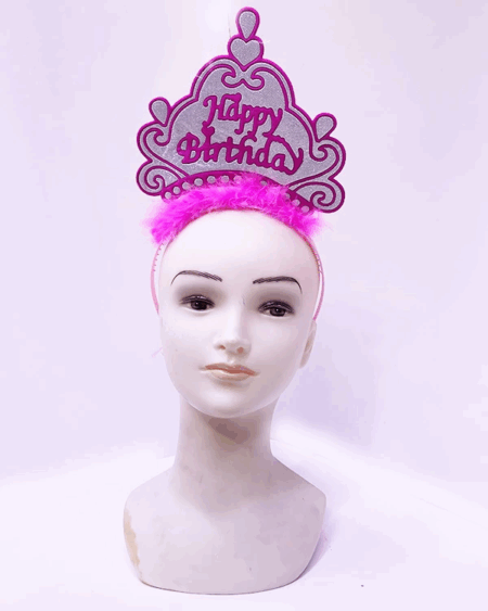 Çocuk Happy Birthday Neon Pembe Renk Doğum Günü Tacı 24x15 cm