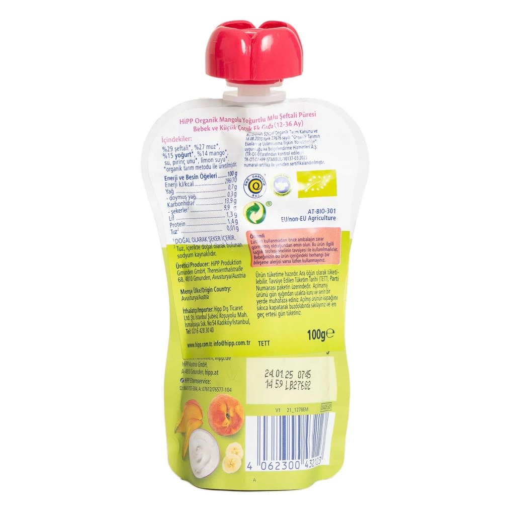 Çocuk Hipp Organik Mangolu Yoğurtlu Muzlu Şeftali Püresi 100 Gr - Görsel 2