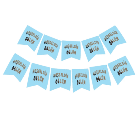 Çocuk Hoşgeldin Oğlum Yazılı Mavi Üzeri Gümüş Yeni Doğan Bebek Doğum Süsü Afiş Bayrak Flama 2.2 Metre