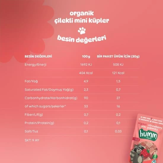 Humm Organik Çilekli Glutensiz Vegan Mini Küpler 30 Gr - Görsel 5
