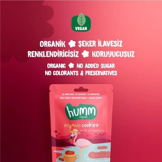 Humm Organik Vegan Çilekli Kurabiye 55 Gr, Sağlıklı ve Doğal Tatlar - Görsel 2