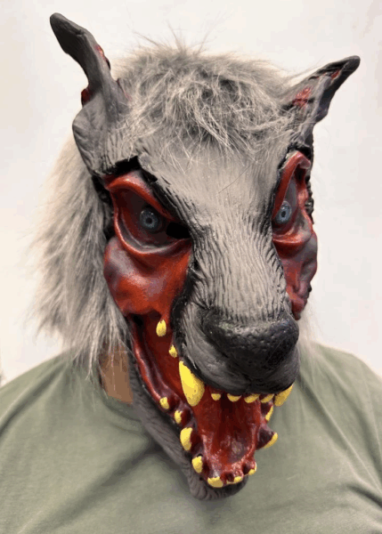 Çocuk Kafaya Tam Geçmeli Lateks Dişli Ağzı Açık Kurt Maskesi