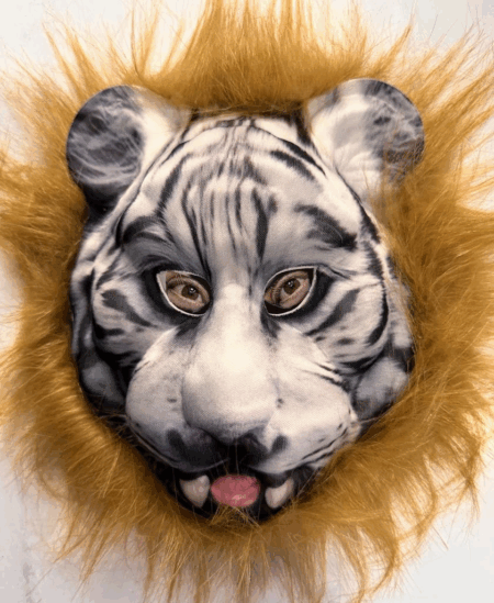 Çocuk Kahverengi Saçlı Dişli Kaplan Maskesi Mega Peluş25 No