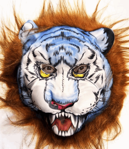 Çocuk Kahverengi Saçlu Köpek Kurt Kaplan Maskesi Mega Peluş 34 No