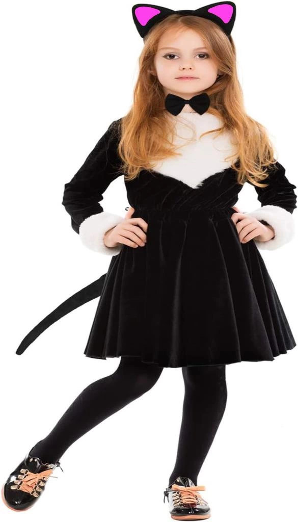 Çocuk Kedi Kulak Taç Kuyruk ve Papyon 3 lü Set Çocuk Boy Fuşya Renk