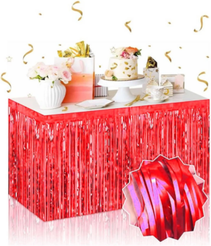 Eğitici Çocuk Kendinden Yapışkanlı Kırmızı Metalize Püsküllü Masa Eteği – 75 x 275 cm Parti Süslemesi