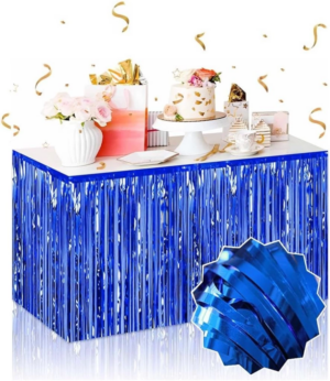 Eğitici Çocuk Kendinden Yapışkanlı Mavi Metalize Püsküllü Masa Eteği – 75 x 275 cm Parti Süslemesi