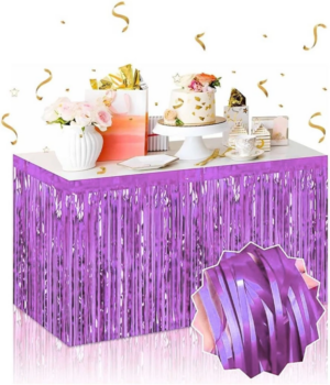 Eğitici Çocuk Kendinden Yapışkanlı Mor Metalize Püsküllü Masa Eteği – 75 x 275 cm Parti Süslemesi