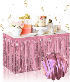 Eğitici Çocuk Kendinden Yapışkanlı Rose Gold Metalize Püsküllü Masa Eteği – 75 x 275 cm Parti Süslemesi