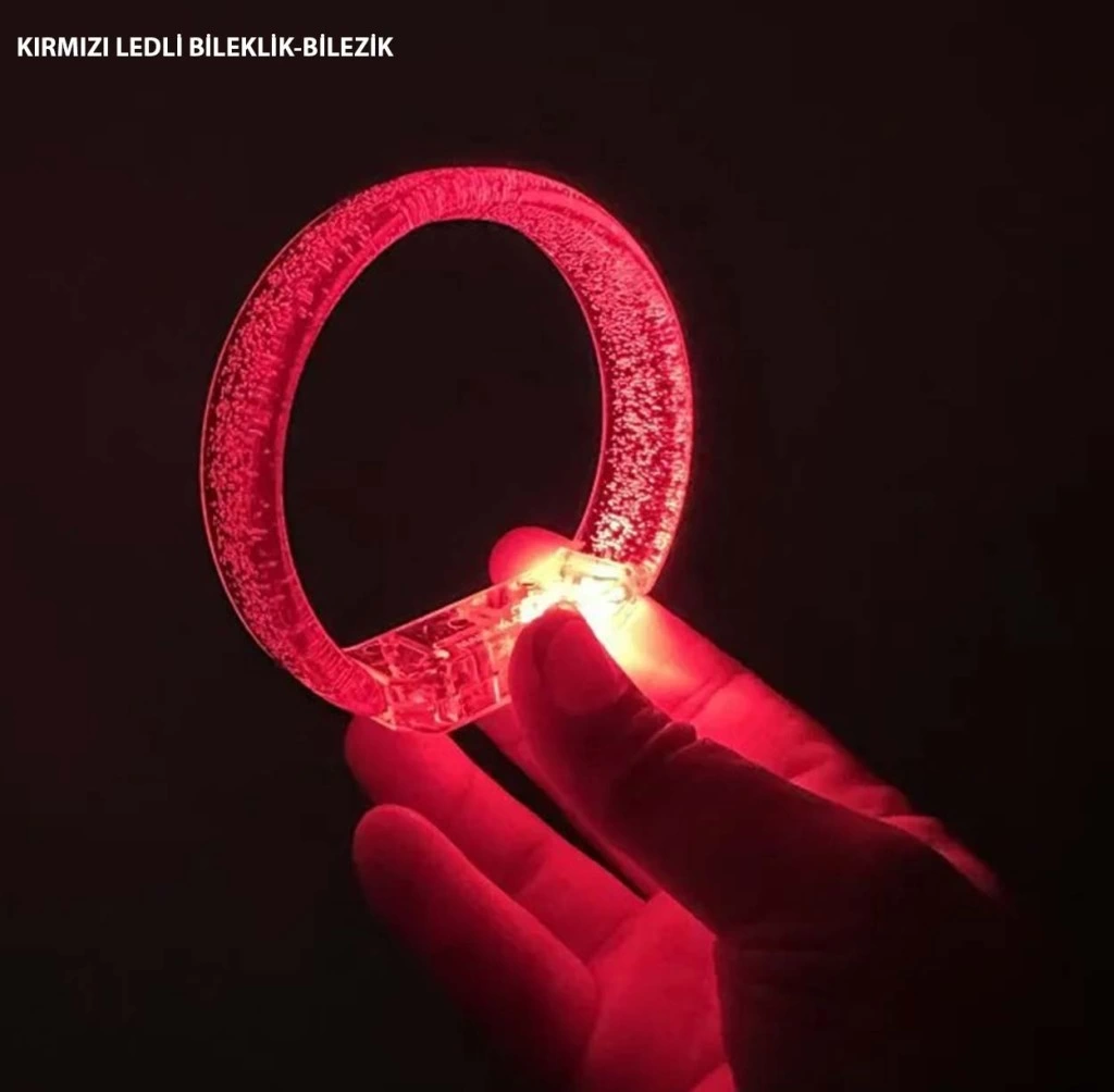 Eğitici Oyuncak Kırmızı Led Işıklı Baskı Yapılabilen Pilli Bileklik Bilezik 1,5 cm Genişlik - Görsel 2