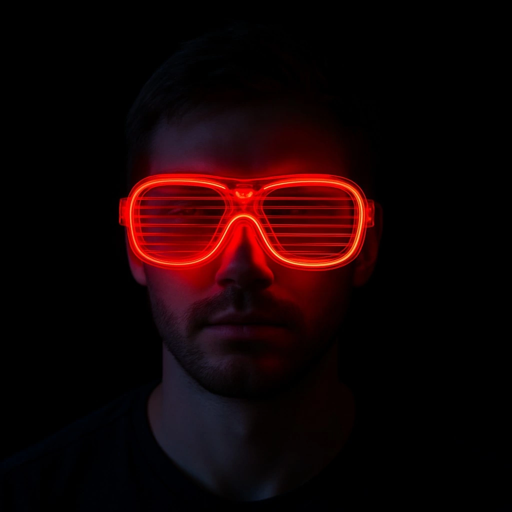 Eğitici Çocuk Kırmızı Led Işıklı Parti Gözlüğü - Neon Glow Şerit Gözlük 3 Modlu - Görsel 3