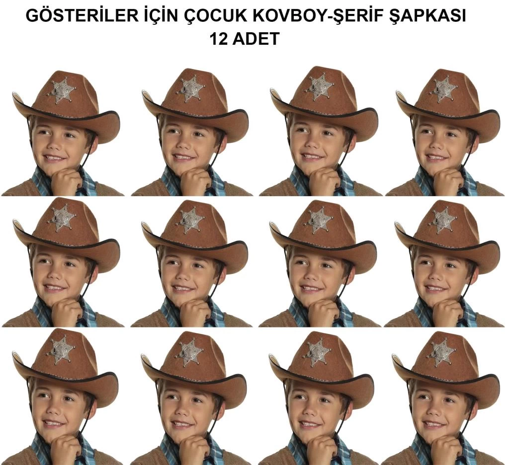 Kovboy Şerif Şapkası Kahverengi 12 Adet – Parti, Kostüm ve Gösteri İçin Mükemmel Seçim - Görsel 2