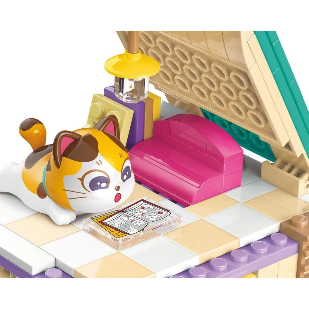 Lovely Street Calico Cat Comic House Blok Seti Eğlenceli Yapboz Seti - Görsel 5