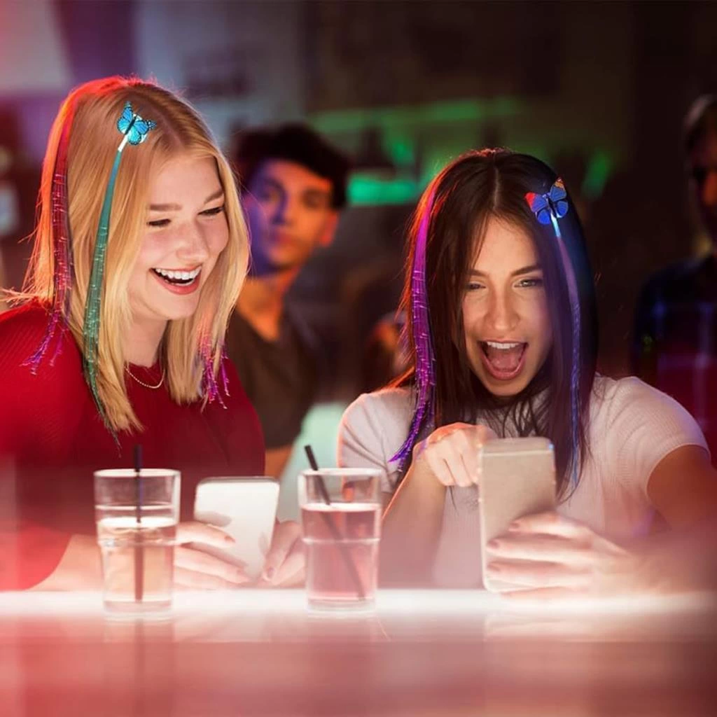 Led Fiber Optik Işıklı Kelebek Saç Klipsi Eğlenceli ve Şık Parti Aksesuarı - Görsel 3