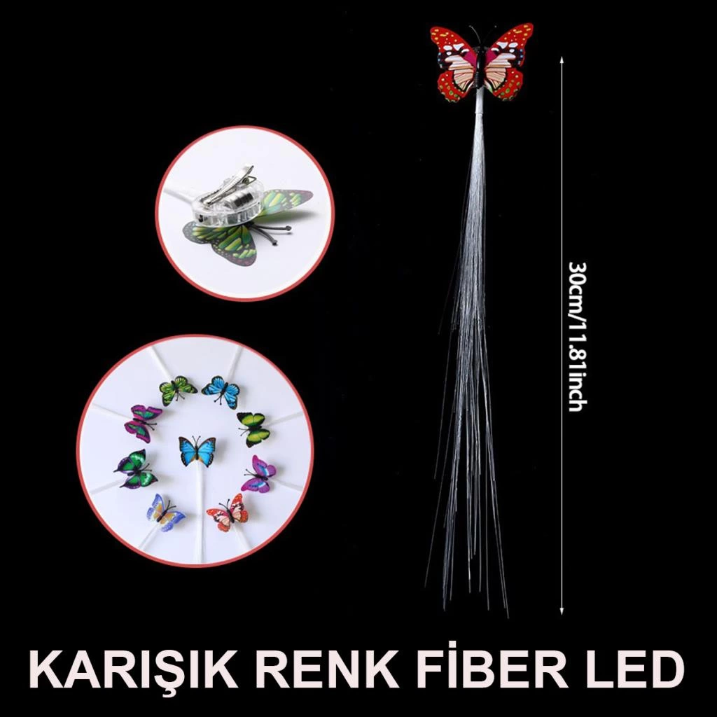 Led Fiber Optik Işıklı Kelebek Saç Klipsi Eğlenceli ve Şık Parti Aksesuarı - Görsel 4