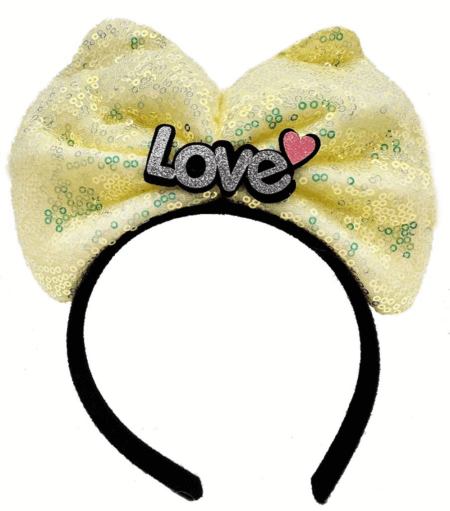 Çocuk   Led Işıklı 3 Farklı Fonksiyonda Yanan Gümüş Love Yazılı Sarı Fiyonk Taç 20X17 cm