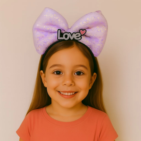 Eğitici Oyuncak LED Işıklı Love Yazılı Mor Fiyonk Taç – Kız Çocuk Parti Tacı