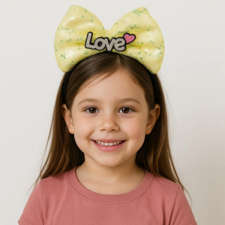 Eğitici Oyuncak LED Işıklı Love Yazılı Sarı Fiyonk Taç – Kız Çocuk Parti Tacı