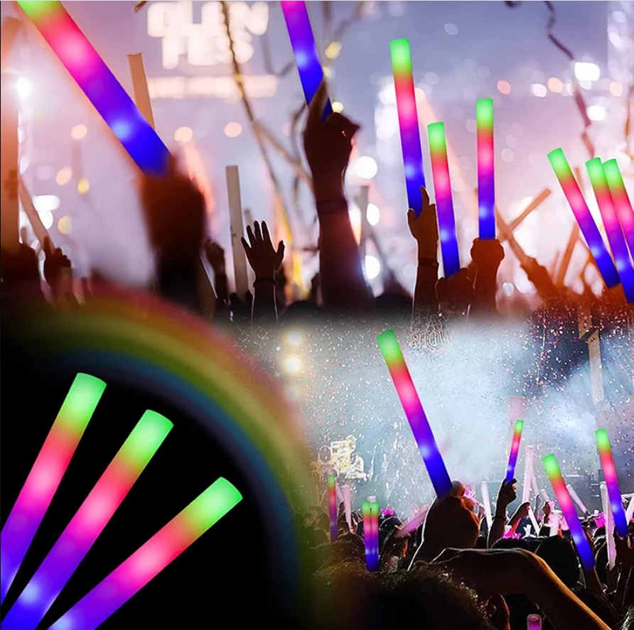 Çocuk Led Işıklı Rengarenk Sünger Parti Çubuk Işıklı Kauçuk Sopa 46 cm