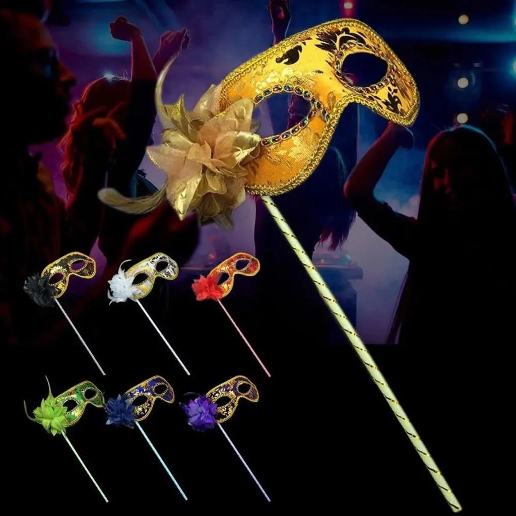 Lüks Taşlı Saplı Maskeli Balo Maskesi Mor Renk 35 cm - Görsel 3